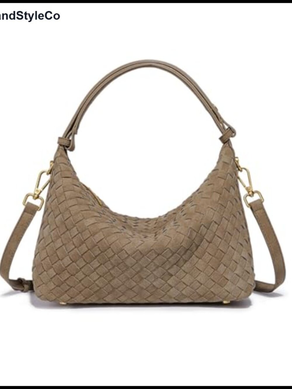 Woven Faux Suede Slouchy Crescent Hobo Shoulder Bag Satchel Purse